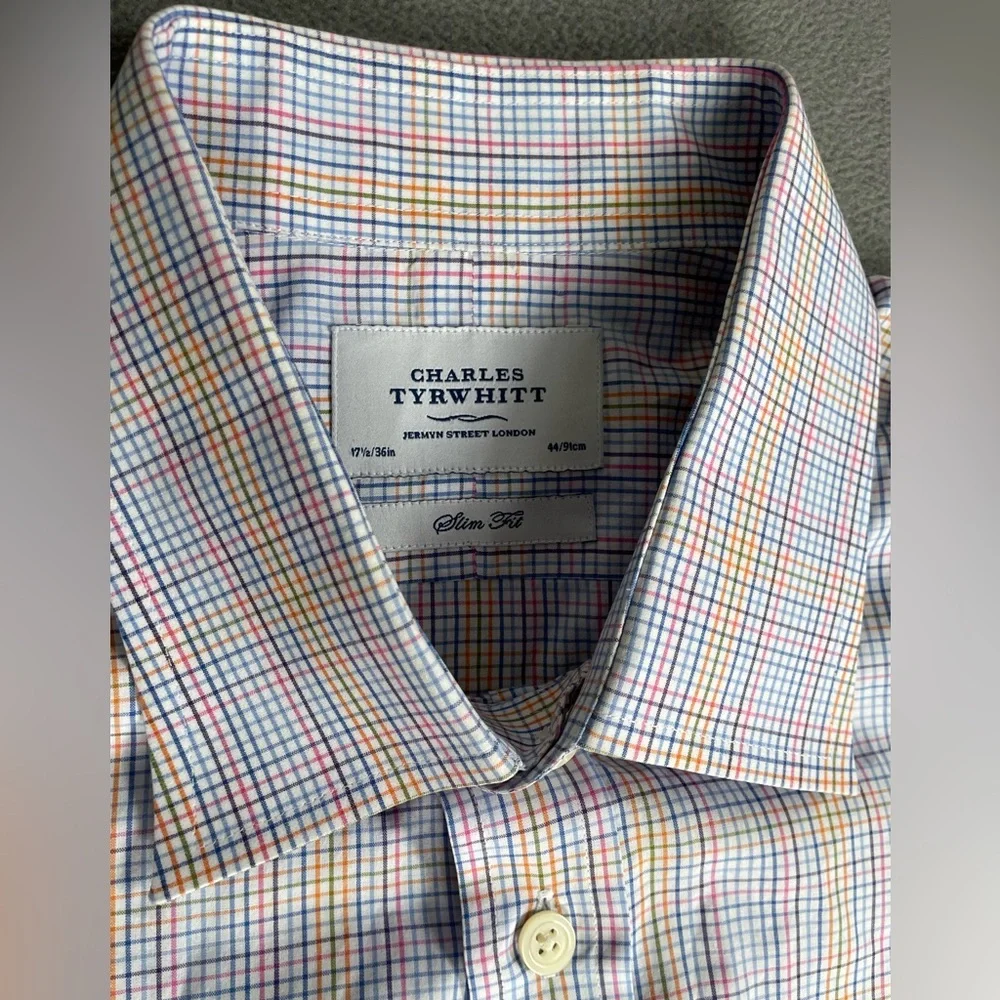 Charles Tyrwhitt Men's Colorful Checkered Button Down Shirt 17.5/36‎